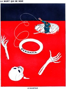 Kaiser Wilhelm jetant une bouée de sauvetage pour sauver la Mort de la noyade dans une mer de sang, 13 avril 1916 - Paul Iribe